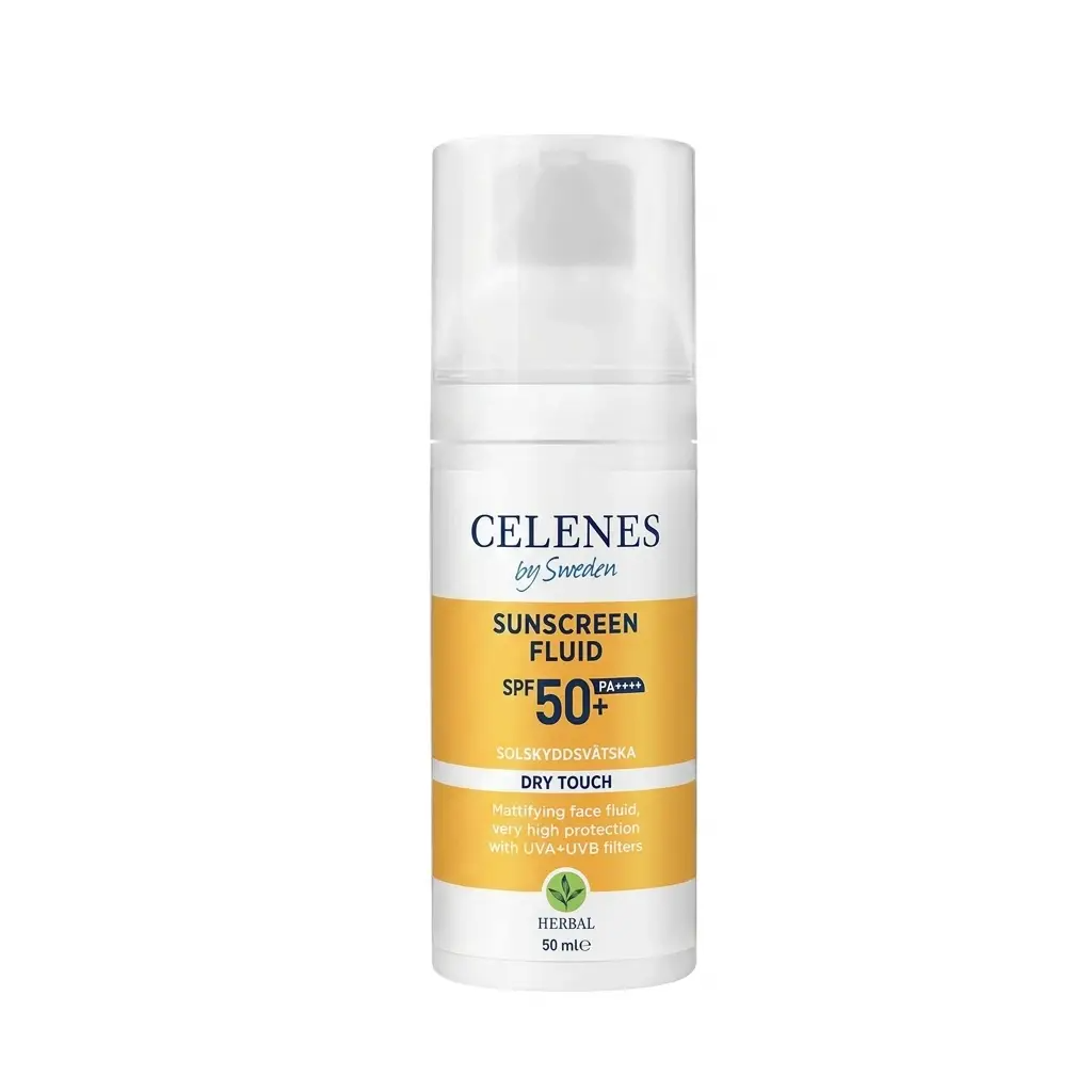 Herbal SunScreen Fluid SPF 50+ — Celenes | واقي شمس طبي سائل مناسب لجميع انواع البشره حتى المختلطة والدهنيه والح…
