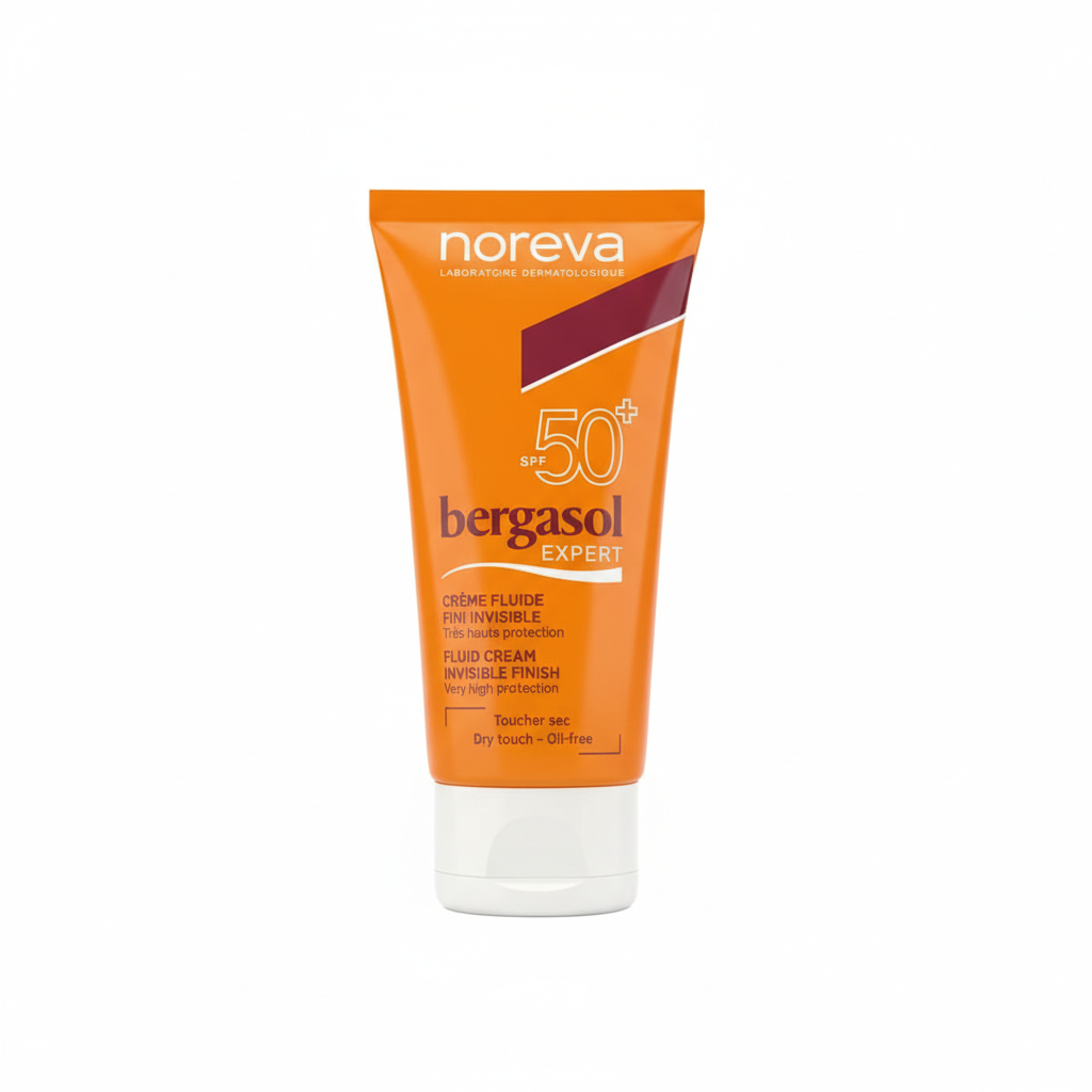 Bergasol Expert Fluid Cream Invisible Finish SPF50+ — Noreva | واقي شمس سائل لا يترك اثر ابيض مناسب للبشرة الدهنية والمختلطة والعادية