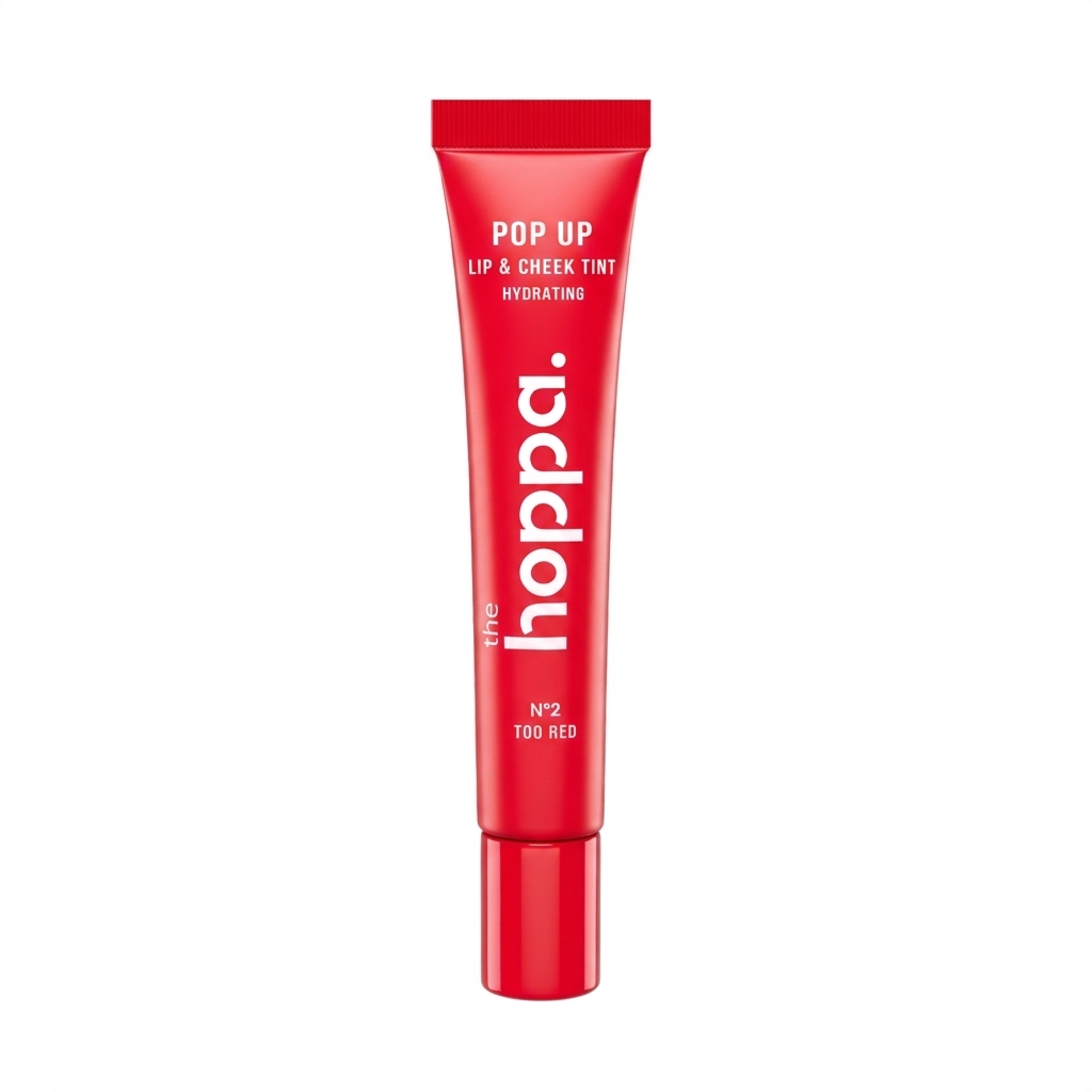 Pop Up Lip & Cheek Tint Hydrating (Too Red) — The Hoppa | تنت الشفاه والخدود المرطب بوب أب (درجة تو ريد) للون أحمر كلاسيكي غني وترطيب يدوم طويلاً